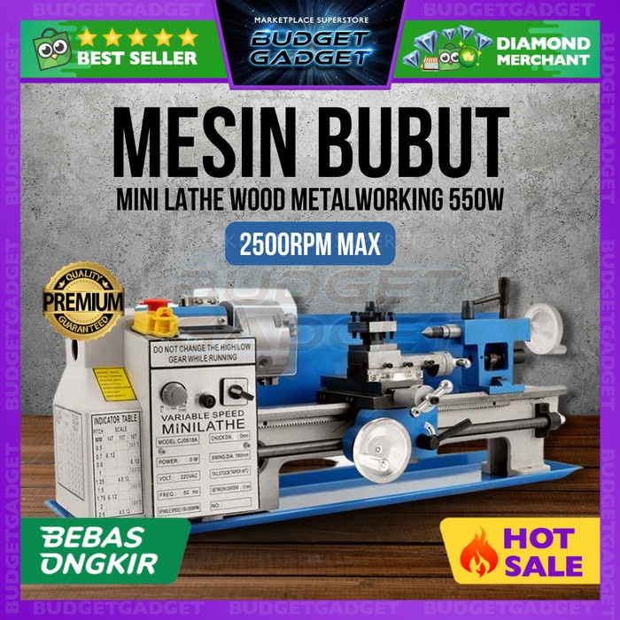 Promo Elmazhgang Mesin Bubut Mini Lathe Wood Metalworking 550W - Cj0618