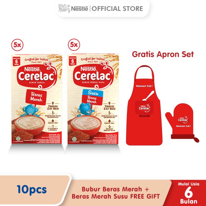Okta- Nestle Cerelac Beras Merah Susu + Rasa Beras Merah Free Apron Set