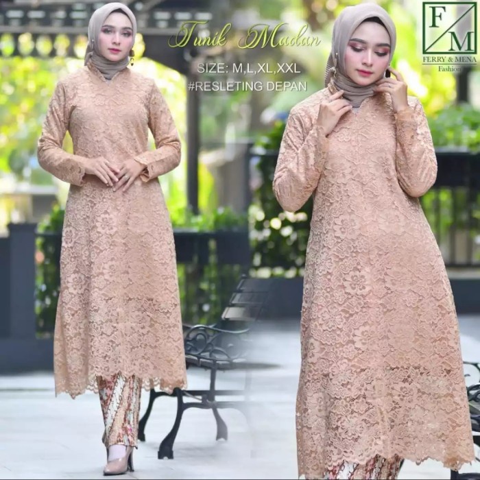 setelan kebaya tunik brokat medan mocca/kebaya seragaman pesta