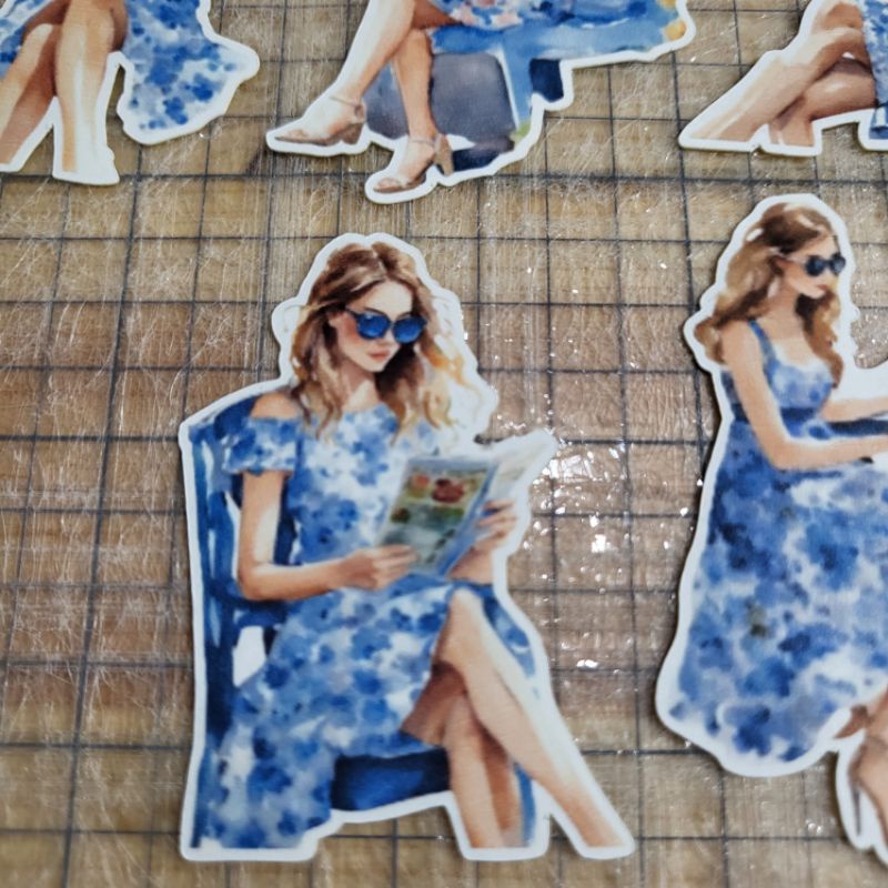 

18pcs stickers blue dress girl