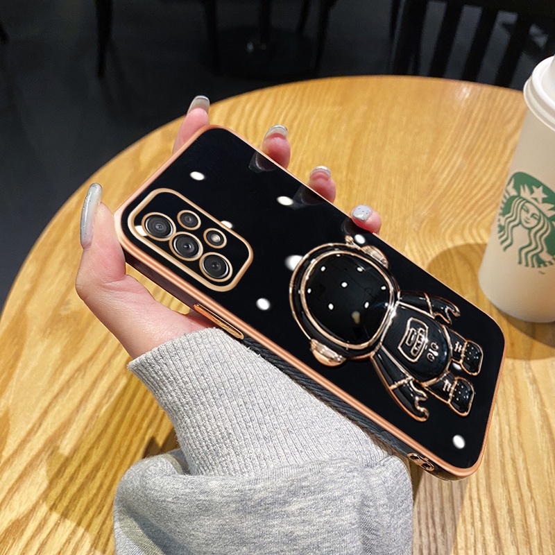 Casing Ponsel untuk Samsung A72 5G A71 A70 A70s Case Erect Astronaut HP pola Plating casing ponsel s