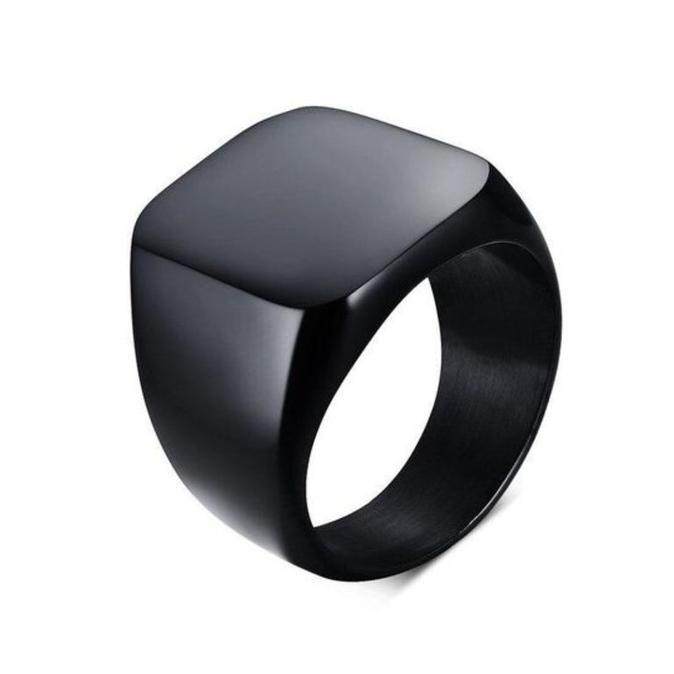 Cincin Pria Titanium Hitam Polos Kotak / Cincin Pria Hitam Titanium