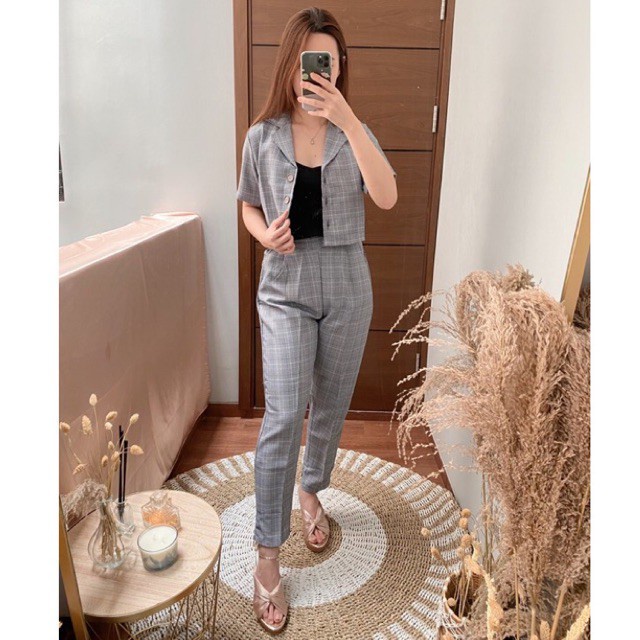 Setelan Blazer Wanita 1 Set  Terbaru 2023 Blazeran Lengan Pendek Outer Kmeja Kondangan Elegan Js Cel