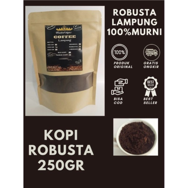 

kopi Robusta Lampung Kopi Bubuk 250 gr l Original coffee l Kopi Murni Tanpa Campuran l black coffe