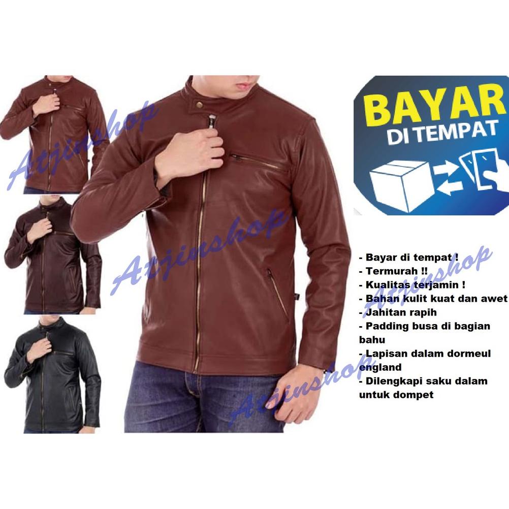 Update Atjin-Jaket Kulit Pria Kasual Exclusive Series Ferrari / Jaket Motor Pria Coklat - Hitam ,,