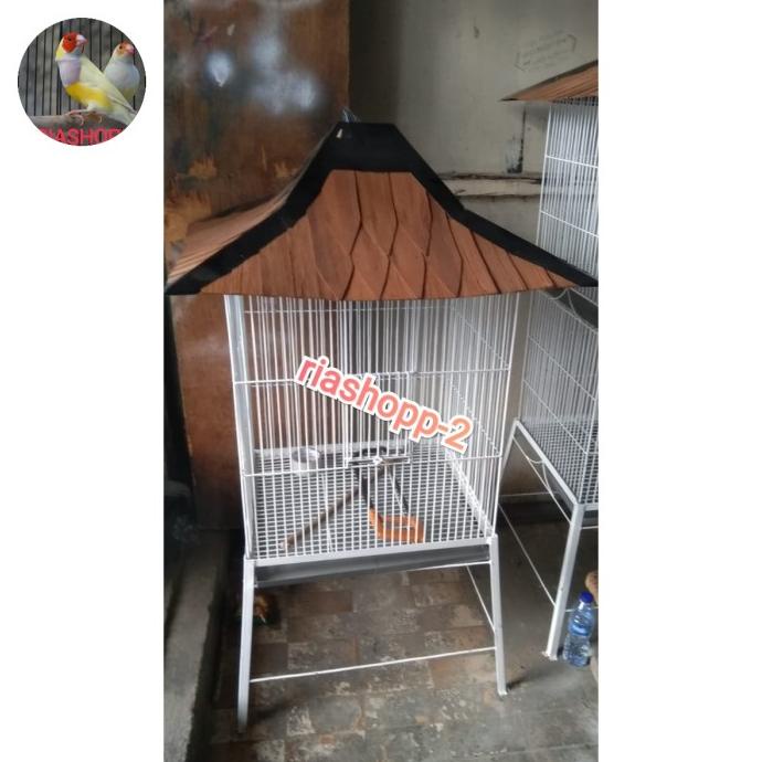 sangkar kandang besi standing kotak koloni aviary mini atap kayu sirap