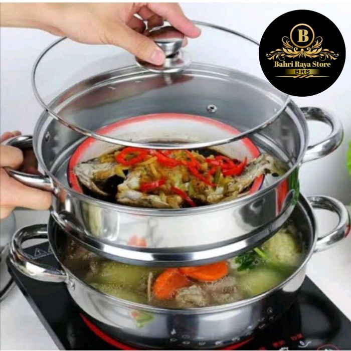 Promo Panci Kukus 2 Susun Besar Panci Steamer Stainless 28Cm Dandang Kukusan