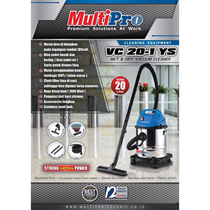VACCUM CLEANER MULTIPRO MULTIPRO VC 20-1 YS WET & DRY ORIGINAL BEST QUALITY