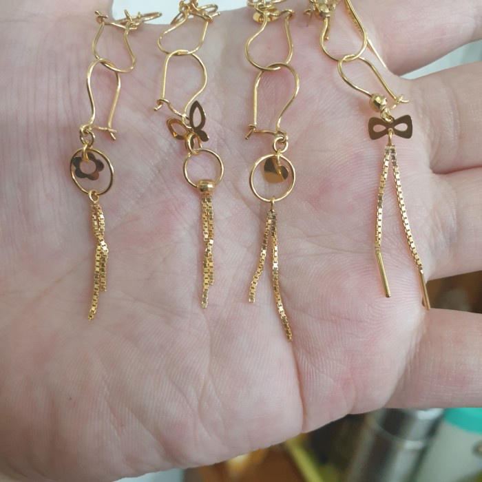 ✨Termurah Anting Gantung Panjang Rantai Model Bunga India Emas Asli Muda Mas 375 Bisa Gojek