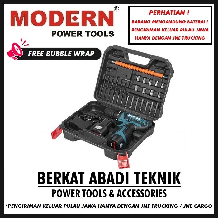 Promo Modern M15 Bor Cordless Drill Batre Tembok Impact Tanpa Kabel Mesin