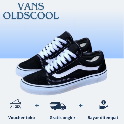 Sepatu sneakers pria Old Skool Black White Sepatu Hangout Santai + Tanpa Box