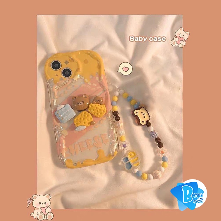 Gravity Plastic Ss865 Softcase Silikon 3D Cute Chesse Bear Lanyard Strap For Oppo A3X A3 A1 A98 A3S
