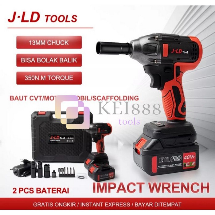 JLD Impact Buka Baut Cordless 2 Batre 350nm JV88 JLD CORDLESS IMPACT WRENCH 350nm