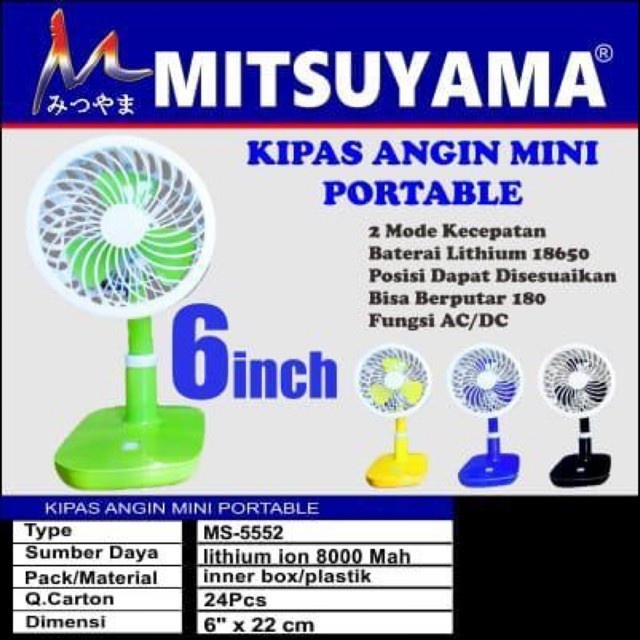 BAYAR DITEMPAT Portable MS5552 Angin 6inch MITSUYAMA MS-5545 Seri-5552 Kipas /KIPAS ANGIN MINI/KIPAS