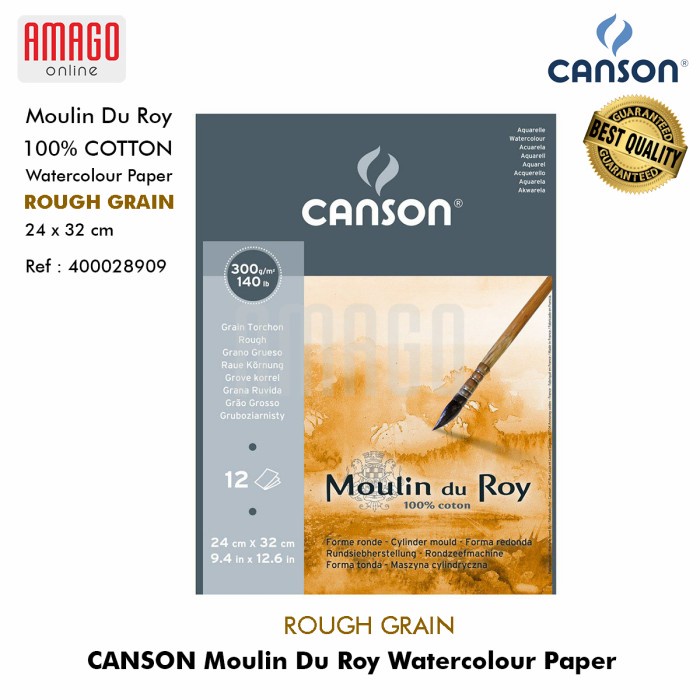 

KERTAS CANSON MOULIN DU ROY WATERCOLOUR ROUGH GRAIN 300GR 24X32CM PAD