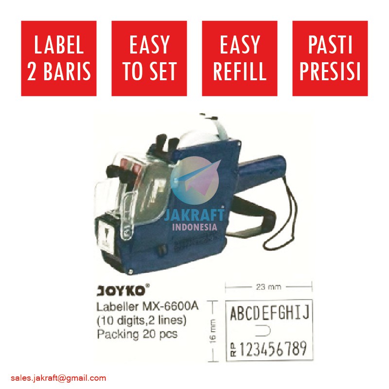 

(1 Unit) Alat Cetak Label Harga Joyko Price Labeller Mx-6600A 2 Baris 10 Digits Huruf-Angka