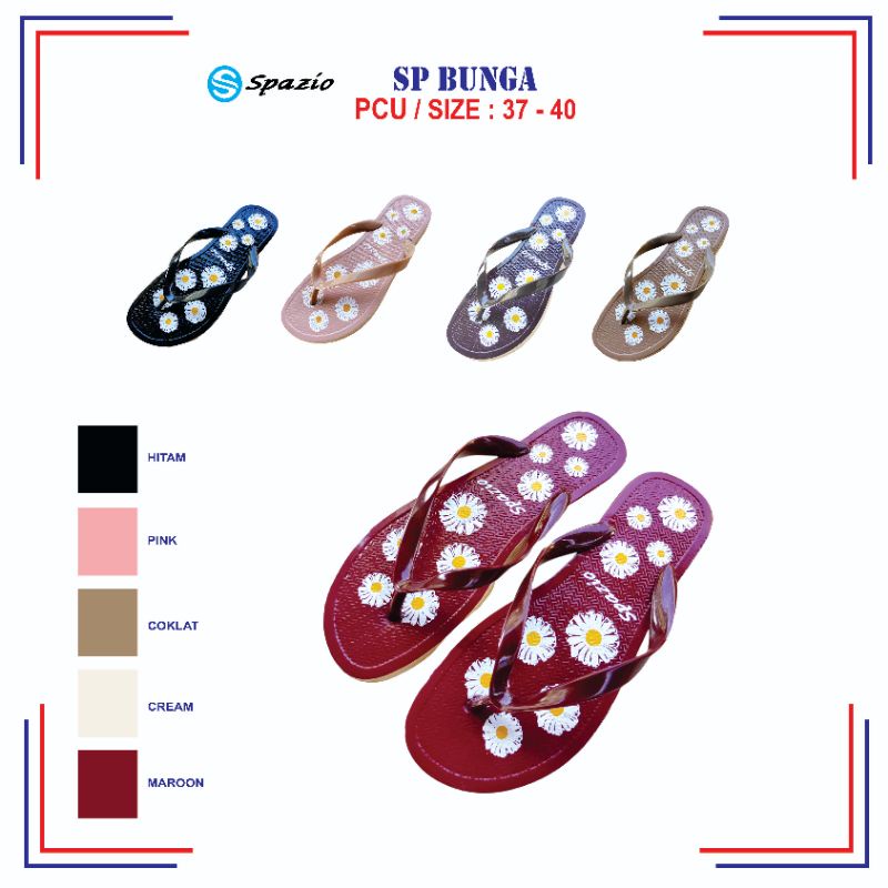 Sandal japit cewek spazio bunga tanpa lem awet simpel