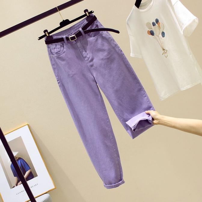 Jeans Purple Lilac Wide Leg Korea 3189