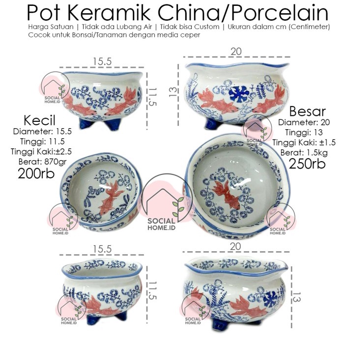 POT TANAMAN BONSAI CEPER KAKI IKAN KERAMIK CHINA, PORCELAIN, PORSELAIN