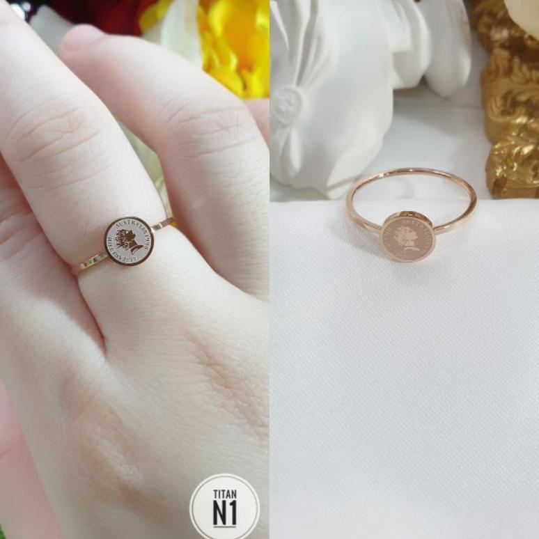 AWET Cincin Set Titanium Wanita Anti Karat Fashion Korea Koin Bulat N30092100 TIDAK LUNTUR