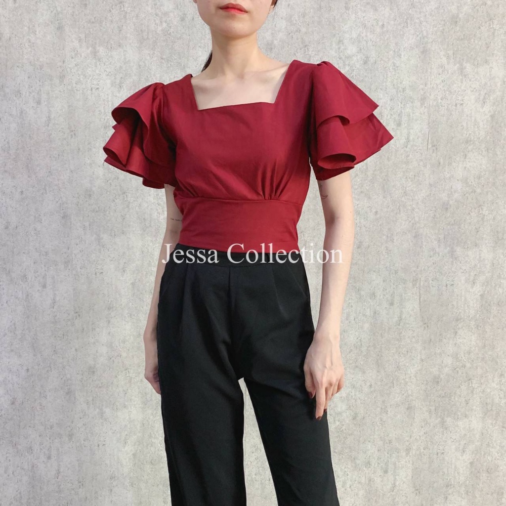 Herpa Top Th 341 Cotton Atasan Wanita Ruffle Bahan Katun Blouse Ruffle Wanita Karet