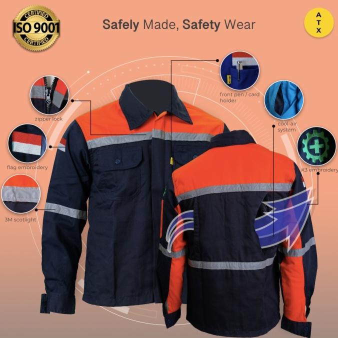 Wearpack Atasan Kemeja Safety Baju Safety Oren Kombinasi Navy ATX