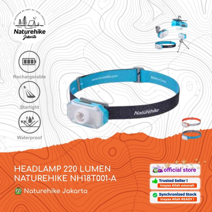 HEADLAMP 220 LUMEN NATUREHIKE NH18T001-A SENTER LAMPU KEPALA CAMPING