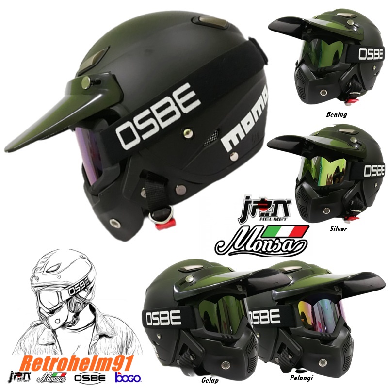 Helm Dewasa JPN MONSA MOMO Japstyle Paket Touring Topi Panjang Retro Klasik Vintage Kacamata Goggle 