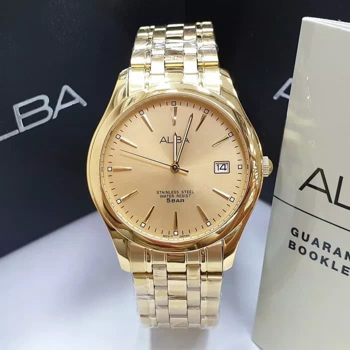✅Ori Jam Tangan Rantai Pria Classic Alba Axhk84 Full Gold Original Berkualitas