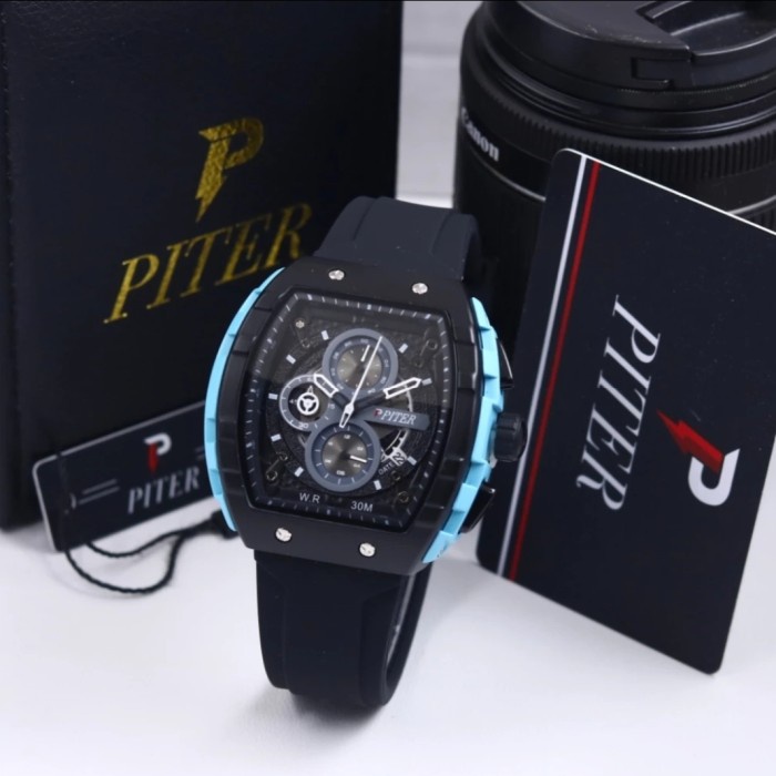 ✅Ori Jam Tangan Pria Piter Hitam Rubber Original Model Exp 6782 Berkualitas