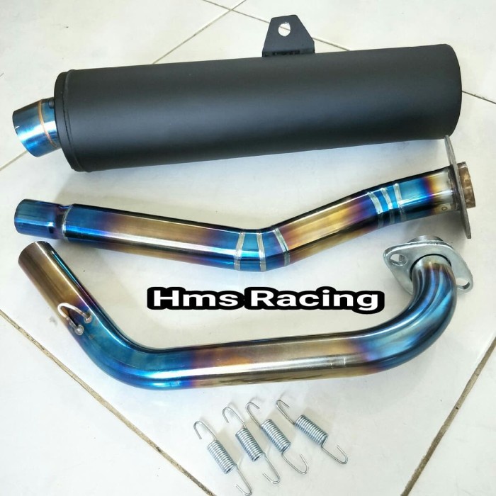 Cod - Knalpot Tsukigi Satria Fu - Fu New Leher Pelangi Blue Stenlis Thailand Kode 010