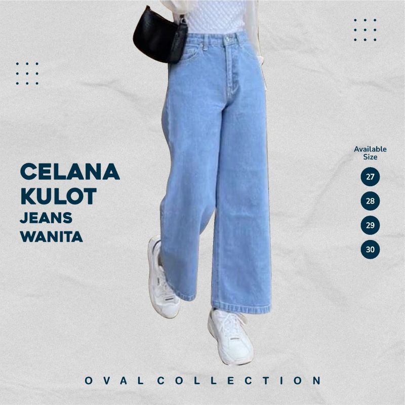 Celana Kulot Jeans Highwaist Loose Wanita Outfit Remaja Kekinian Premium By Oval Collection