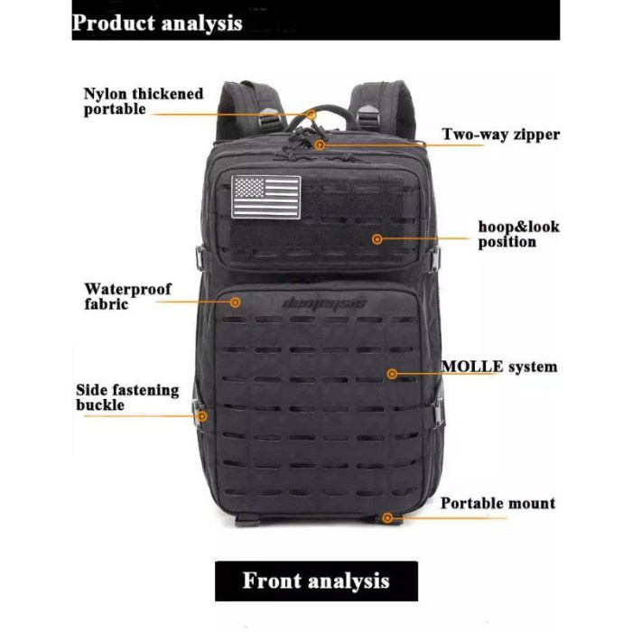[New Ori] Tas Ransel Tactical Army 60 Liter Tas Lapangan Outdor Camping Berkualitas