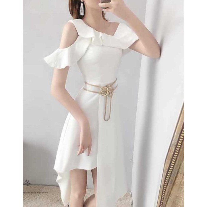 [Ori] Dress Wanita Putih Model Cantik Korea Lengan Pendek Korea Elegant Bisa Gojek