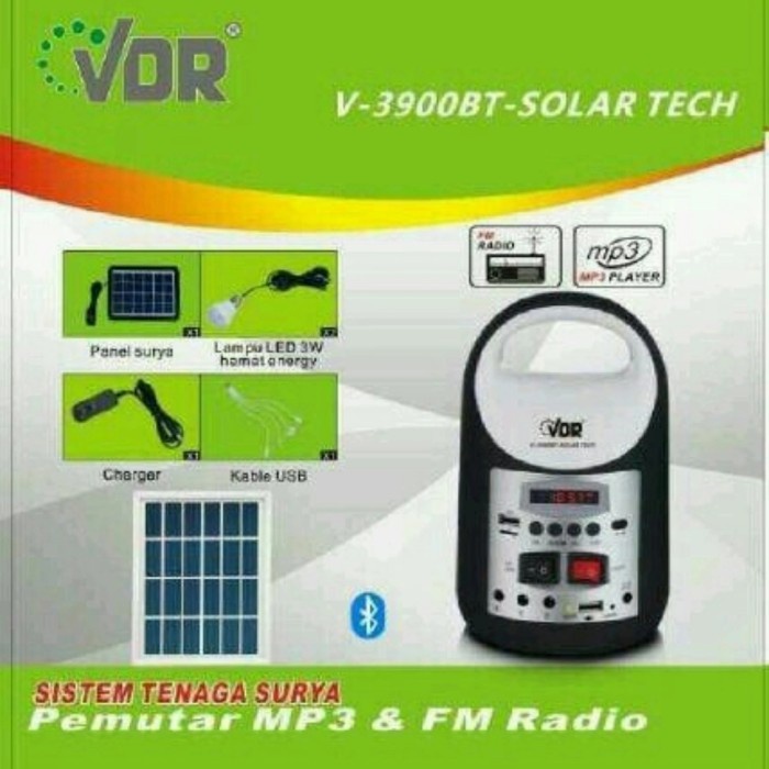 ✅New Speaker Solar Panel Vdr V 3900Bt Solar Tech Audio Mp3 Radio Lampu Ori Terbaru