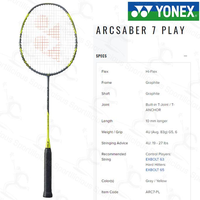 Raket Bulutangkis Yonex Arc Saber 7 Play Original Kode 845
