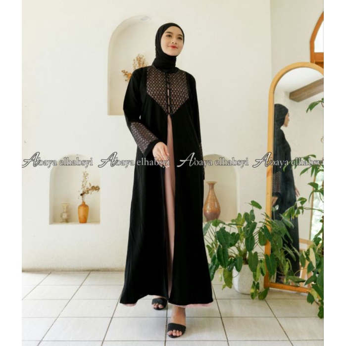 abaya new motif longcardy jetblack kombinasi wolfis coksu
