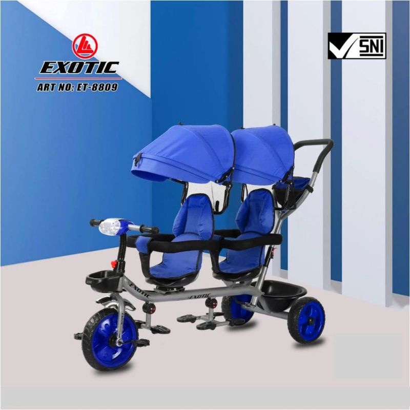 Sepeda Anak Kembar Stroller Exotic ET-8809 Murah Berkualitas / Sepeda Anak 3 Roda Exotic ET-8809 TWI