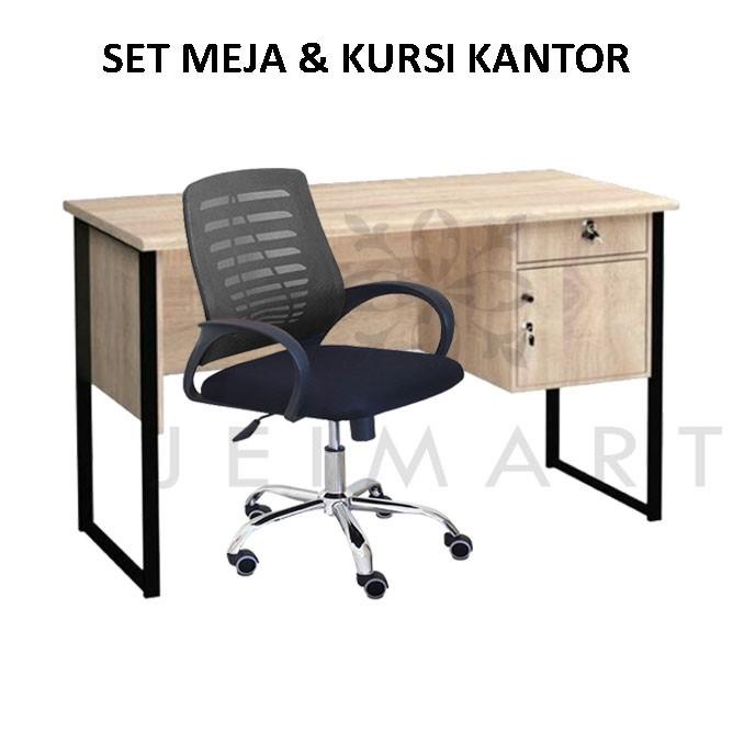 Set Meja Kerja Kaki Besi Dan Kursi Kerja