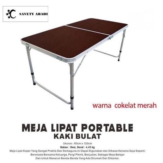 Meja Lipat Koper Hpl Aluminium Meja Kaki Bulat Meja Portable