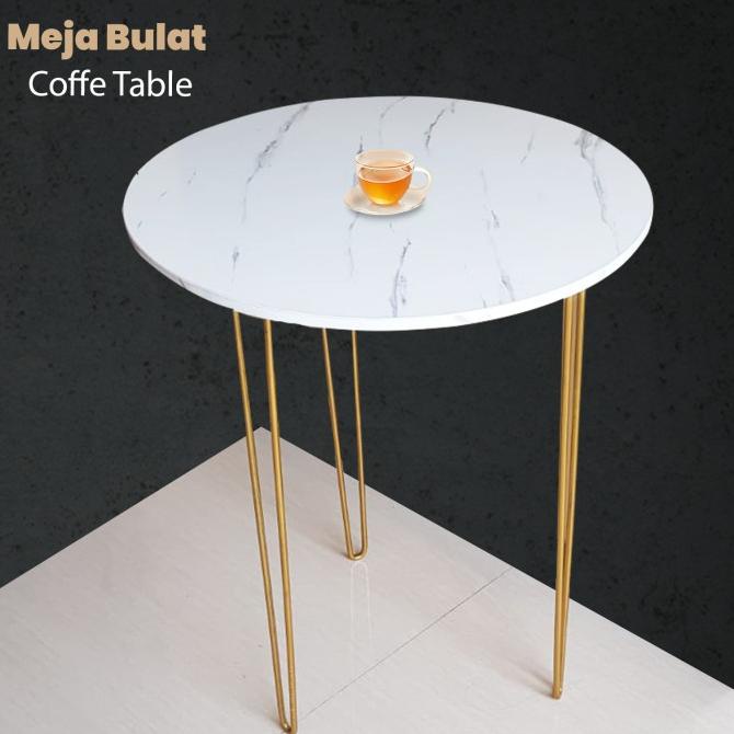Meja Bundar Coffee Table Cafe Minimalis Bulat Kaki Besi