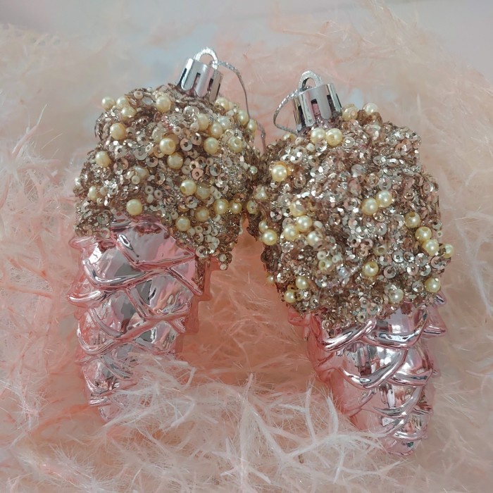 ✅Ready Ornament Natal - Luxury Pink Pinecone Ornament 8S Diskon