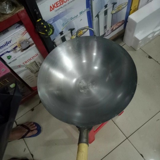 ✨Baru Wajan Nasi Goreng Baja Putih Hongkong Gagang Kayu Dm 36Cm Anti Lengket Berkualitas