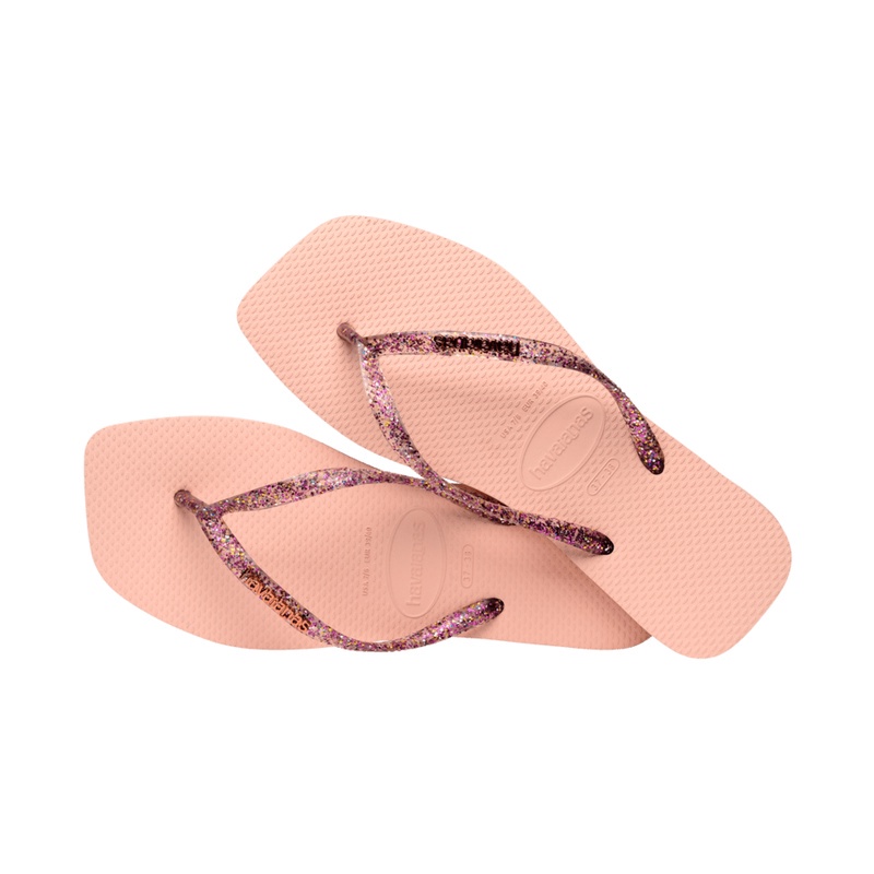 [MODEL TERKINI] Havaianas Slim Square Logo Metallic 0076-Ballet Rose - Sandal Wanita
