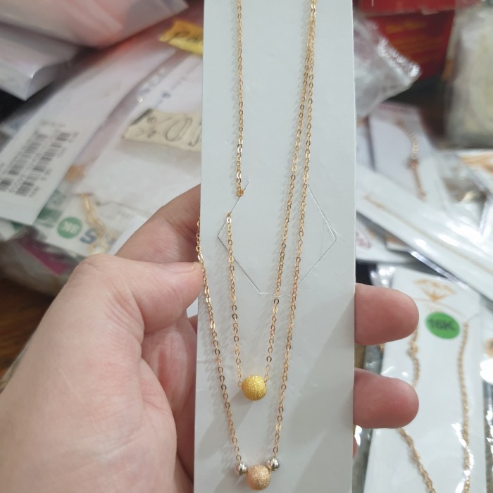 ✨Sale Kalung Double Layer 2 Susun Bola Candy Pasir Rosegold Emas Asli 700 Bisa Sameday