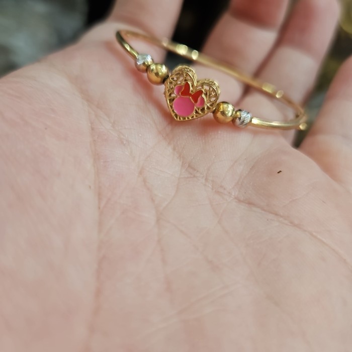 ✨Ori Bangle Gelang Bulat Anak Disney Ubs Mickey Minnie Mouse 375 Emas Asli Limited
