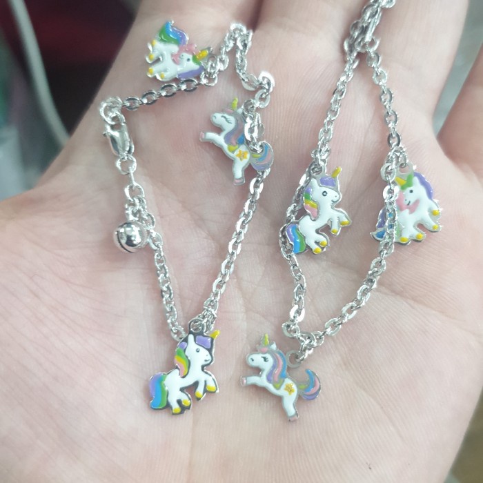 ✨Ori Gelang Anak White Gold Unicorn Kuda Pony Emas Asli Putih 375 8K 14 Cm Terbaru