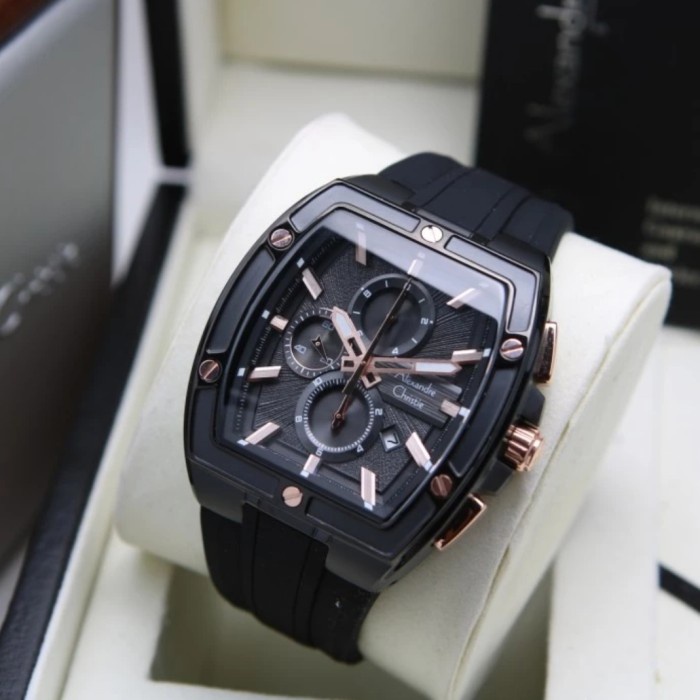 ✅Termurah Alexandre Christie Ac 6625 Black Rosegold Ac6625 Pria OriginalRubber Diskon