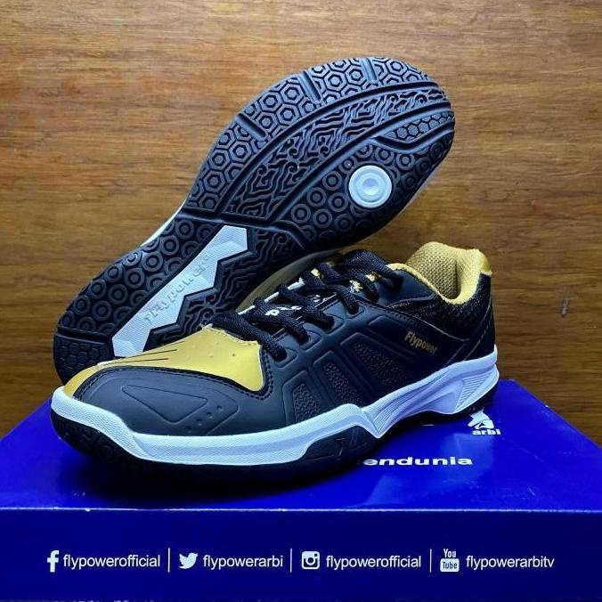  Sepatu Badminton Flypower Kalasan 04 Neo Black Gold Original - Rianiwijaya14
