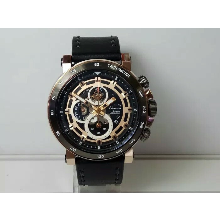 ✅Sale Jam Tangan Pria Alexander Christie Ac 6429 Cowok Kulit Gold Grey Berkualitas
